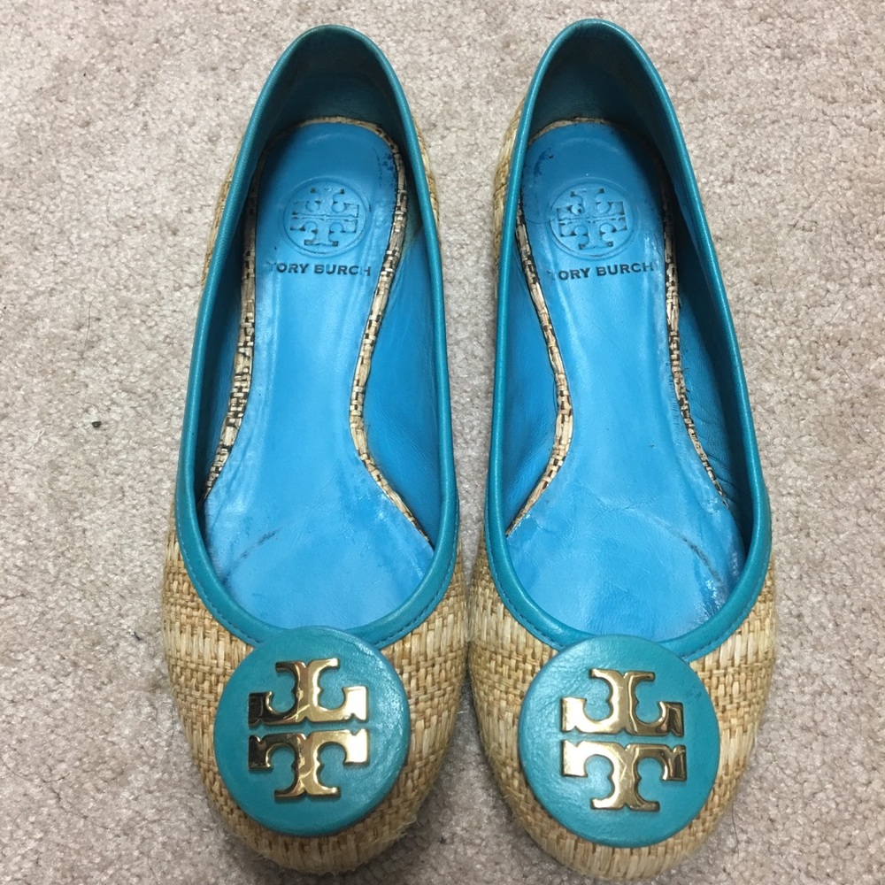 Tory Burch Raffia Turquoise Reva Sz6